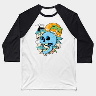 High Tide Palm Tree Skull Island Surfing Style Clothing Baseball T-Shirt